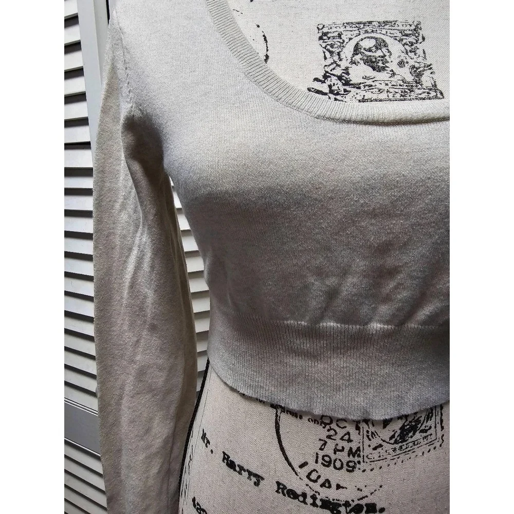 HURLEY Grey Long‎ Sleeve Top Grey Scoop Neck Crop Sweater Womens Small